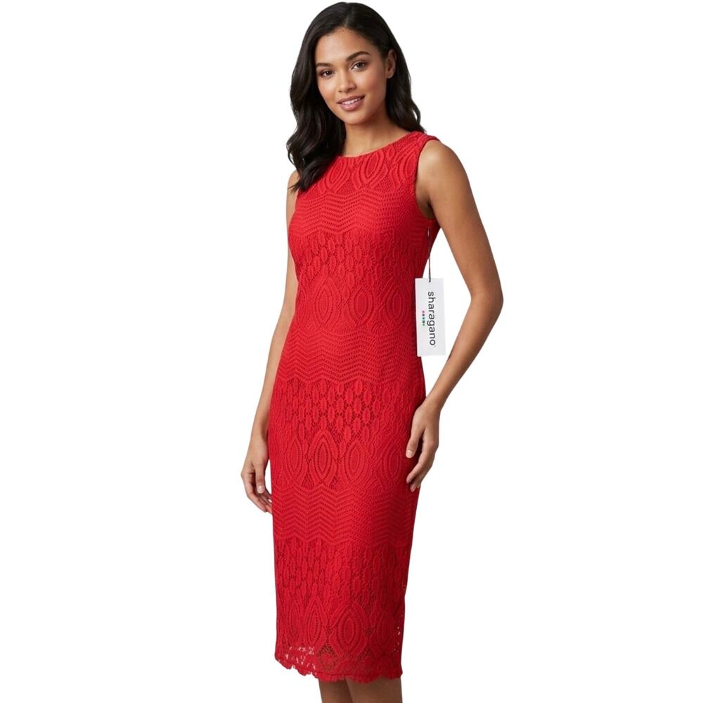 Sharagano Lace Sleeveless Dress Size 12 Red NWT